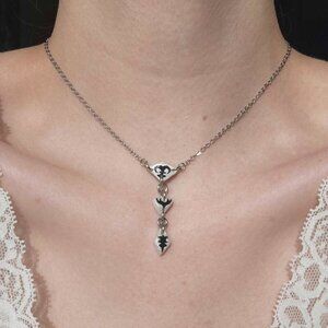 Gothic medieval dainty rosary necklace with a small silver chain